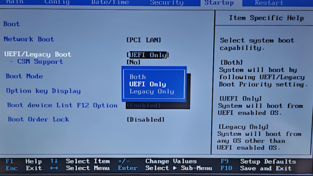 Selecting UEFI on Thinkpad X240