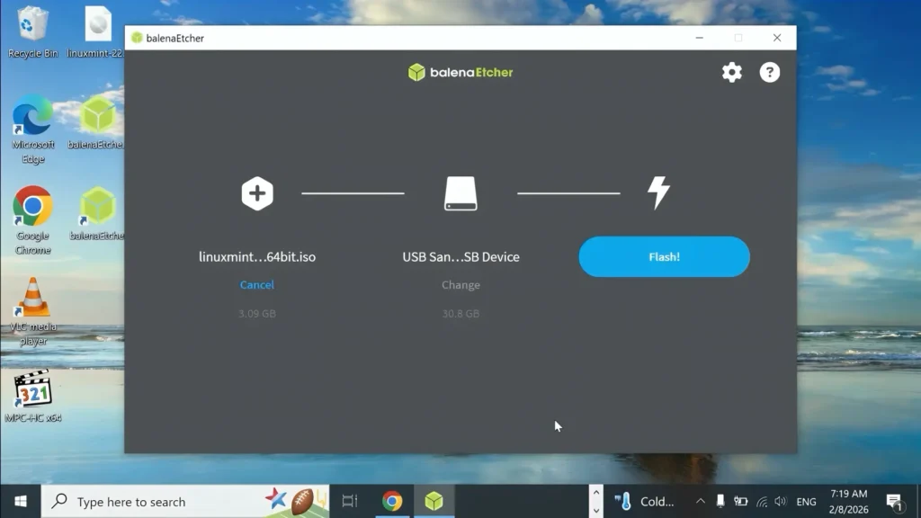 Creating a Linux Mint bootable USB drive with balenaEtcher
