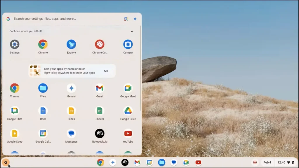 Chrome OS Flex desktop interface running on an older laptop
