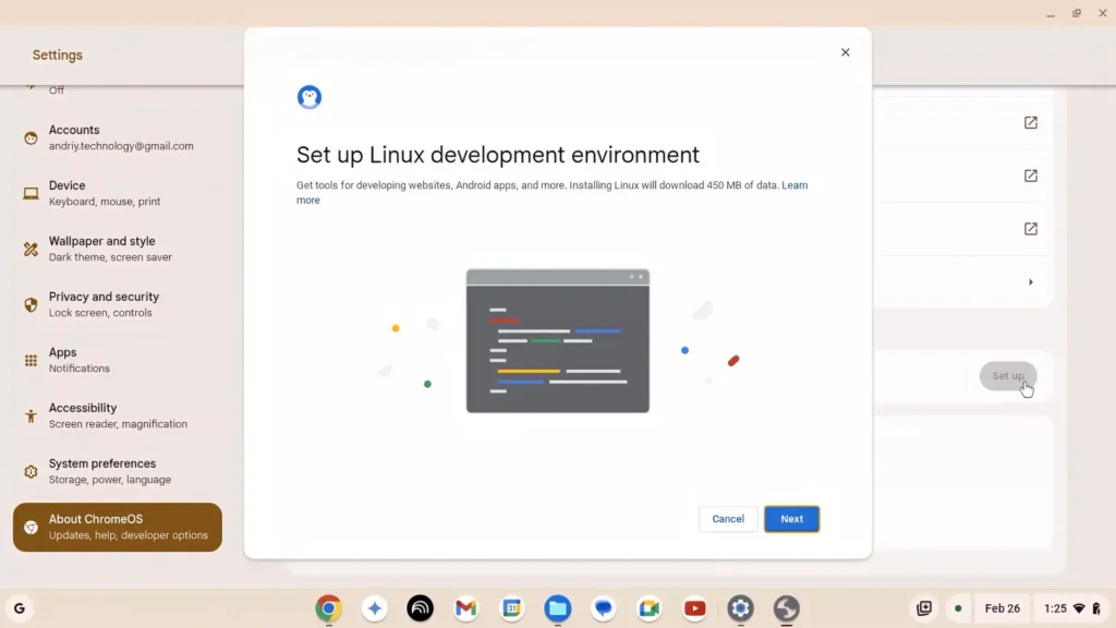 Linux development environment setup in ChromeOS Flex