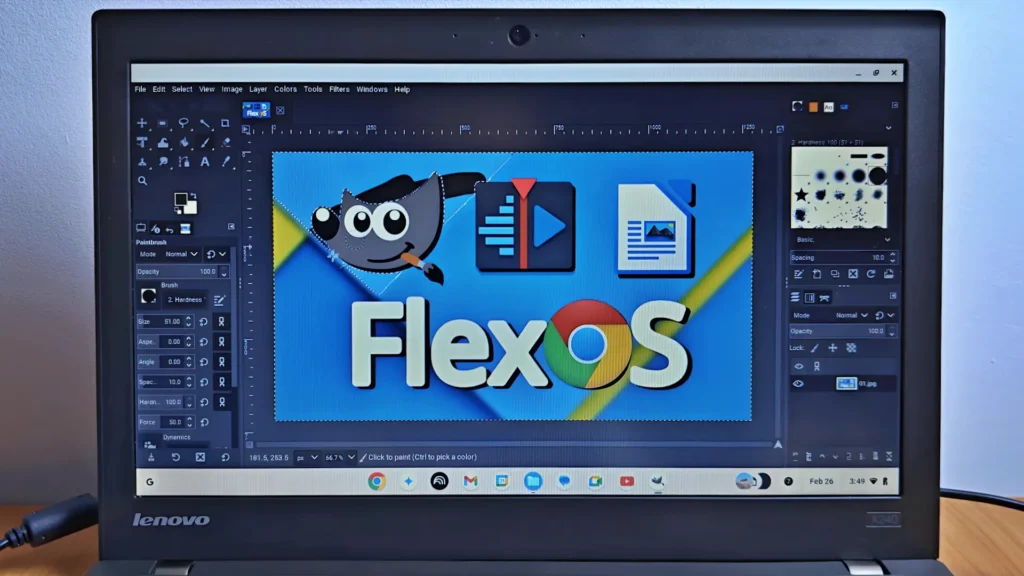 GIMP image editor running on Chrome OS Flex Linux environment