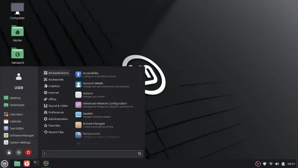 Linux Mint Cinnamon desktop environment