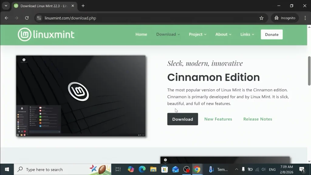 Linux Mint Cinnamon download page
