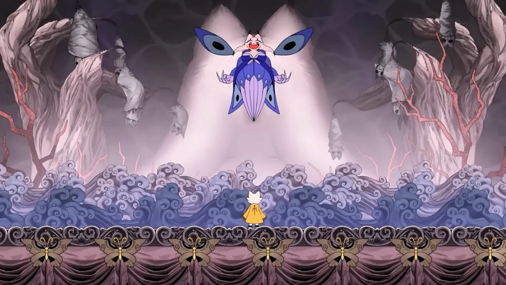 Boss fight scene in Nine Sols with futuristic sci-fi visuals