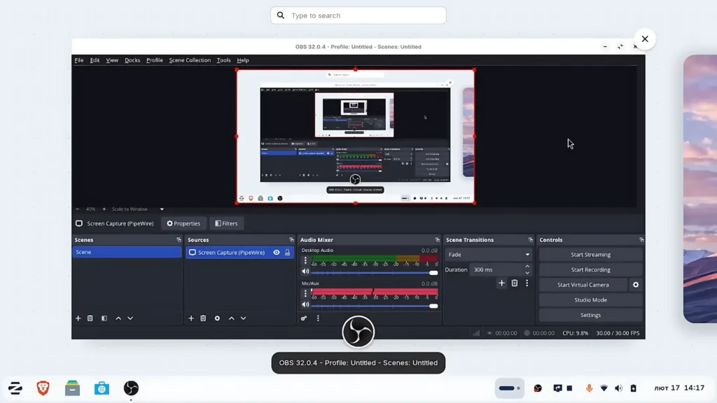 OBS Studio running on Linux desktop