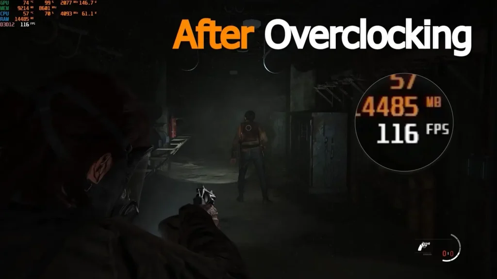 RTX 3060 gaming performance after GPU overclocking showing 116 FPS
