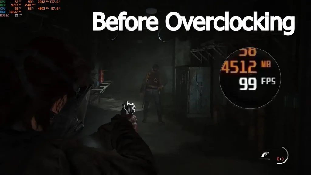 RTX 3060 gaming performance before GPU overclocking showing 99 FPS