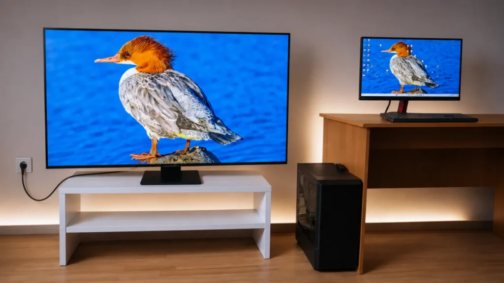 4K TV and Full HD monitor connected to the RX 9070 XT