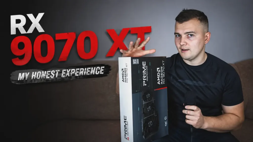 RX 9070 XT thumbnail for a real-world gaming and performance experience article