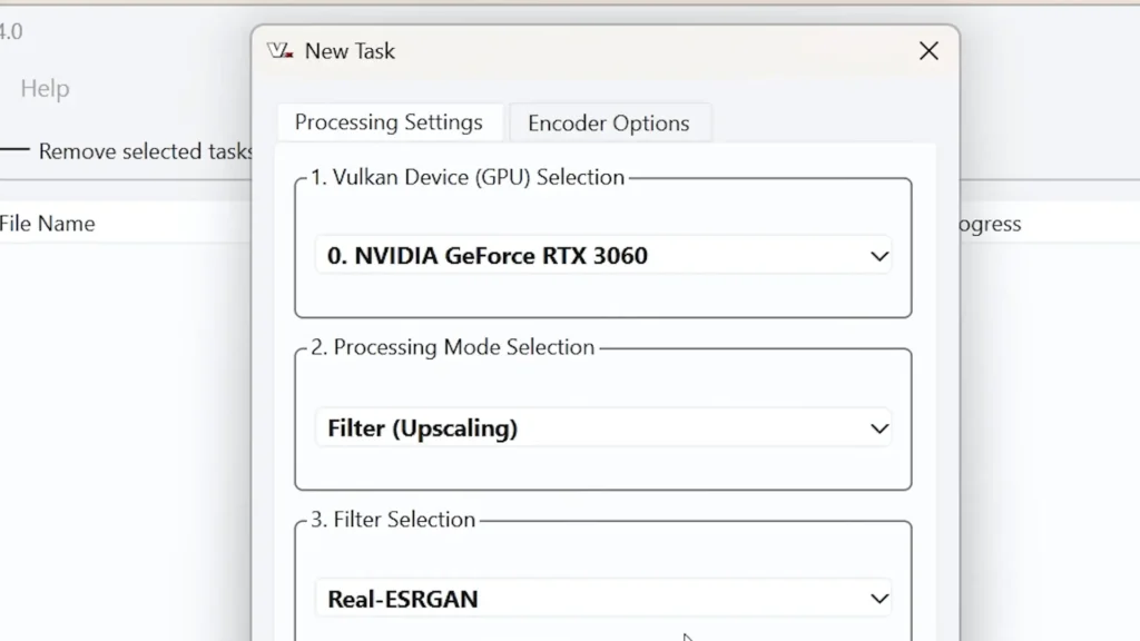 Selecting RealESRGAN model in Video2X