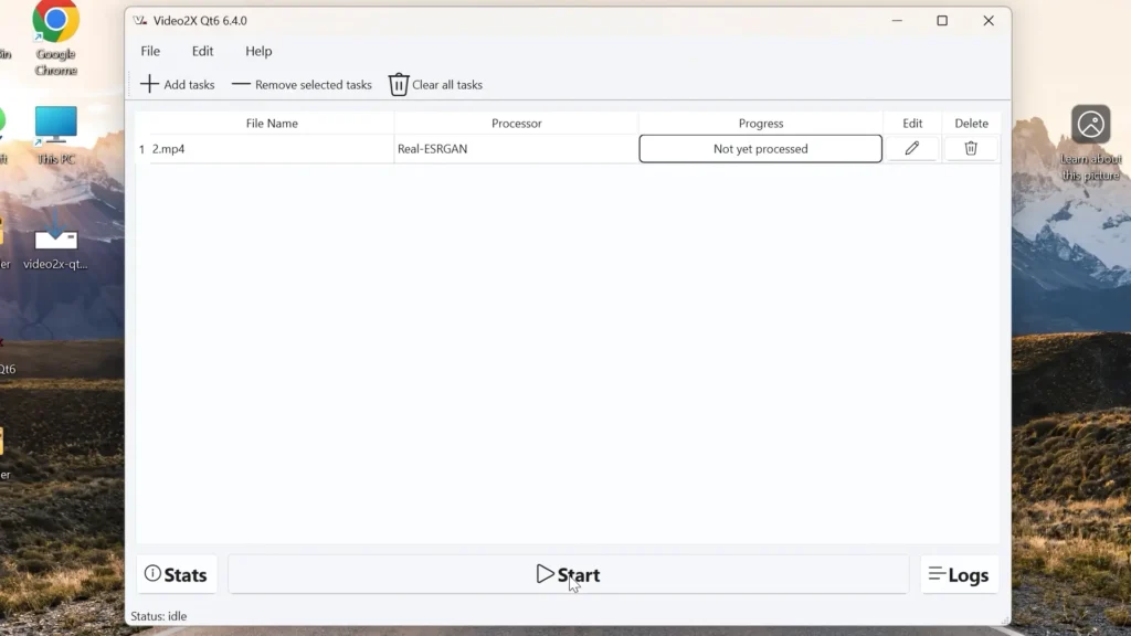 Video file added to Video2X processing queue