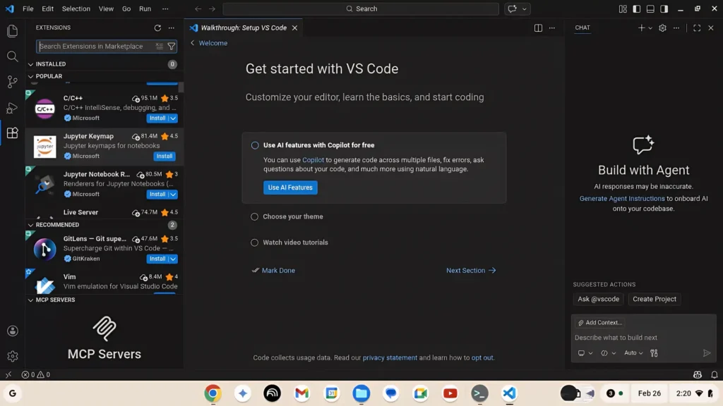 Visual Studio Code running on Chrome OS Flex Linux environment