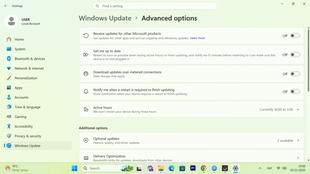 Advanced Windows 11 update and privacy settings
