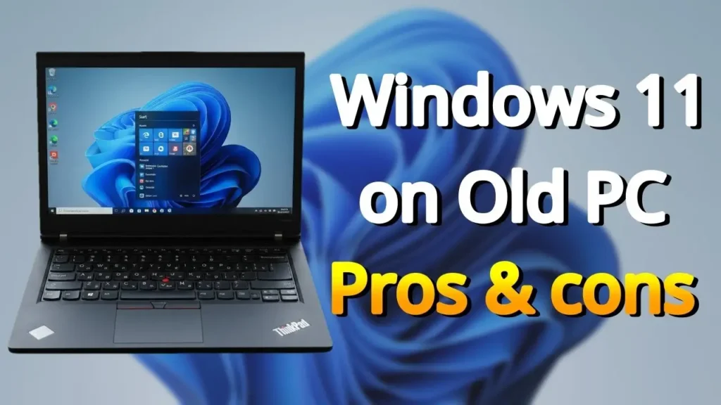 Windows 11 running on an older laptop with pros and cons comparison