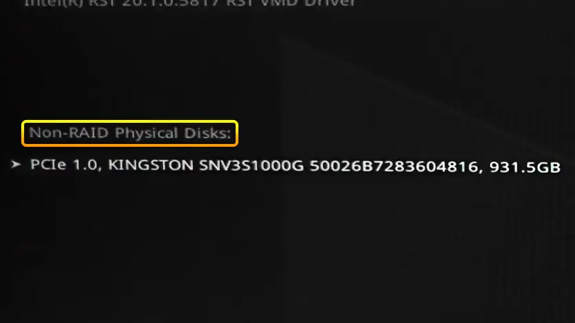 NVMe SSD listed as a non RAID physical disk in Intel RST