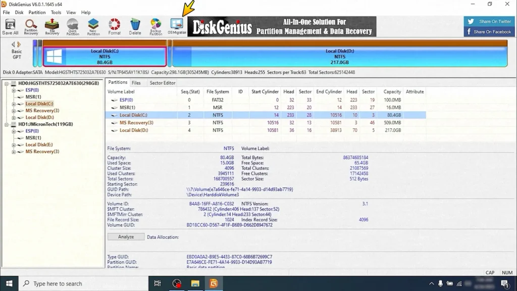 DiskGenius OS Migration feature