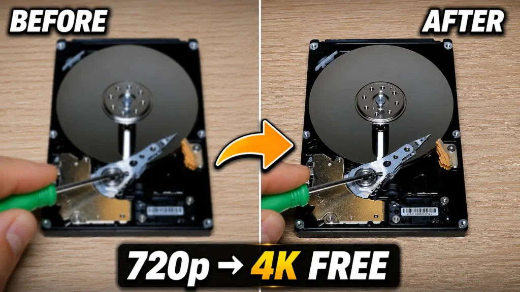 AI video upscaling comparison showing 720p to 4K enhancement using Waifu2x Extension GUI
