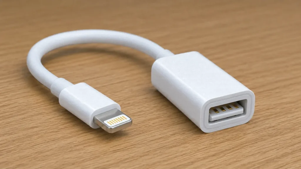 Lightning to USB OTG adapter for connecting a USB microphone to an iPhone