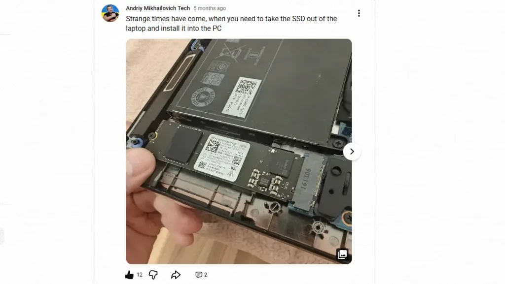 NVMe SSD removed from a used business laptop for desktop PC upgrade