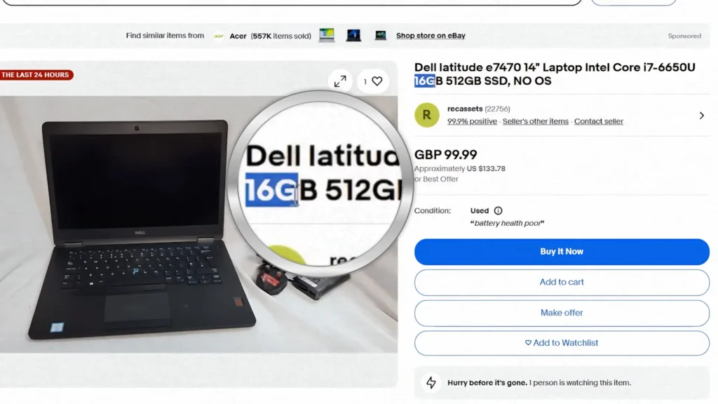 Used Dell Latitude business laptop with 16GB RAM and 512GB SSD