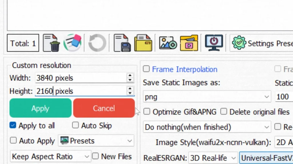 Setting custom 4K resolution in Waifu2x Extension GUI