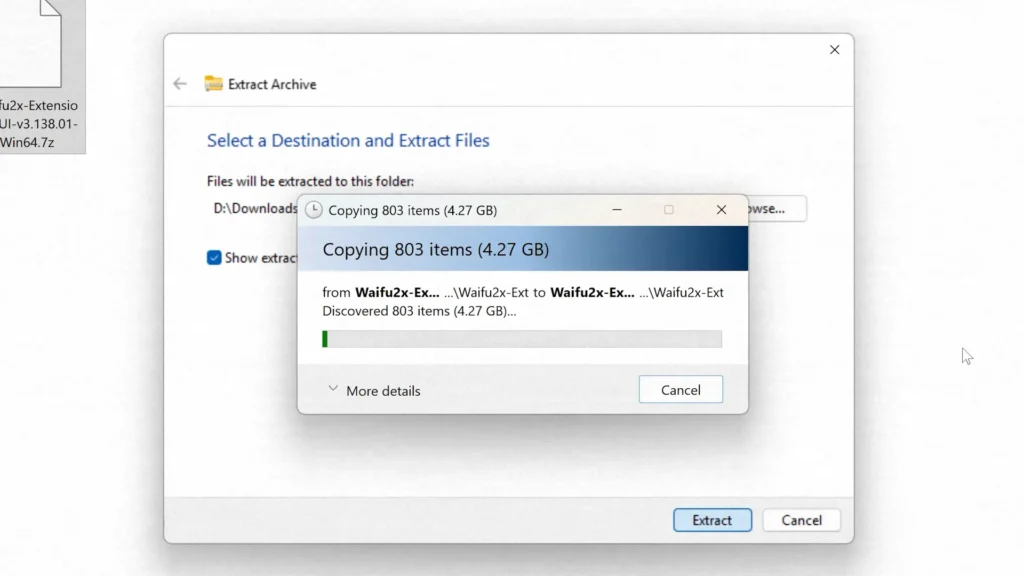 Extracting the Waifu2x Extension GUI archive in Windows