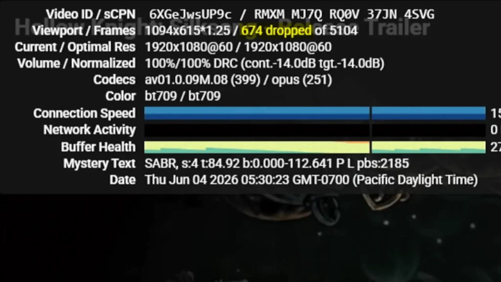 Dropped frames during 1080p60 YouTube playback in Google Chrome