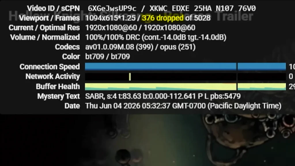 Dropped frames during 1080p60 YouTube playback in Microsoft Edge