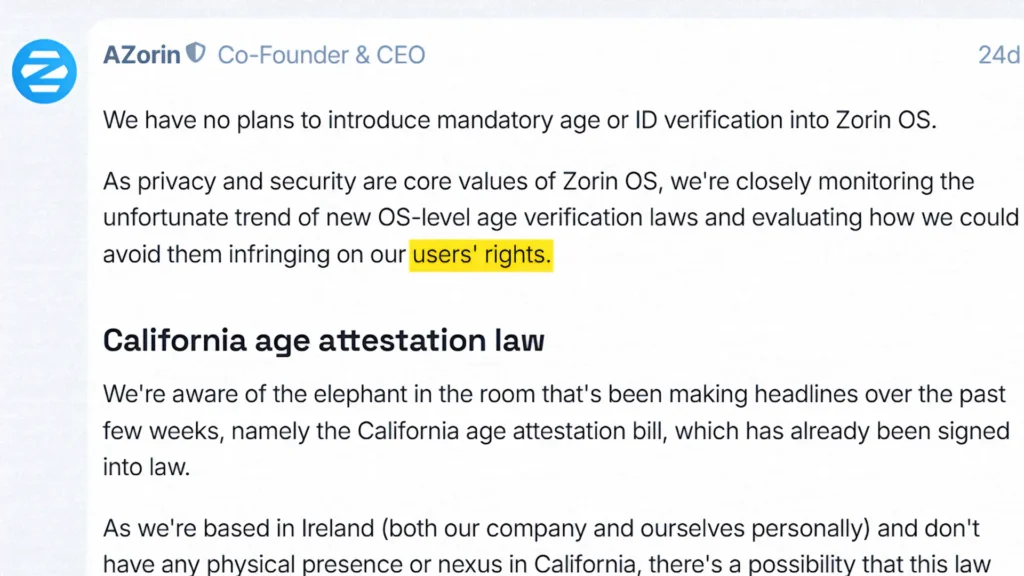Zorin OS statement about user privacy and security