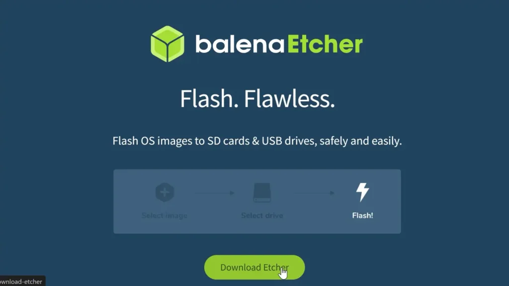 Balena Etcher used to create a bootable FydeOS USB drive