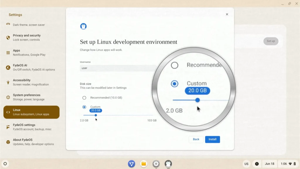 Setting up the Linux development environment in FydeOS