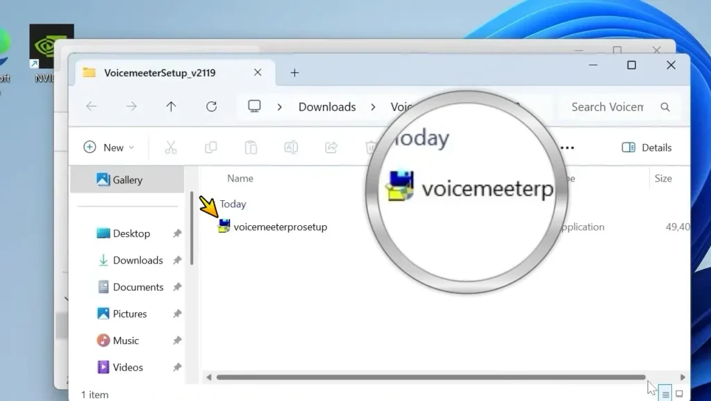 Voicemeeter Banana setup file inside the extracted folder