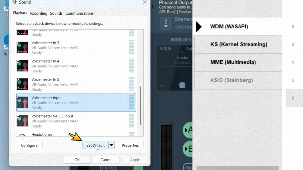 Setting Voicemeeter Input as the default playback device in Windows