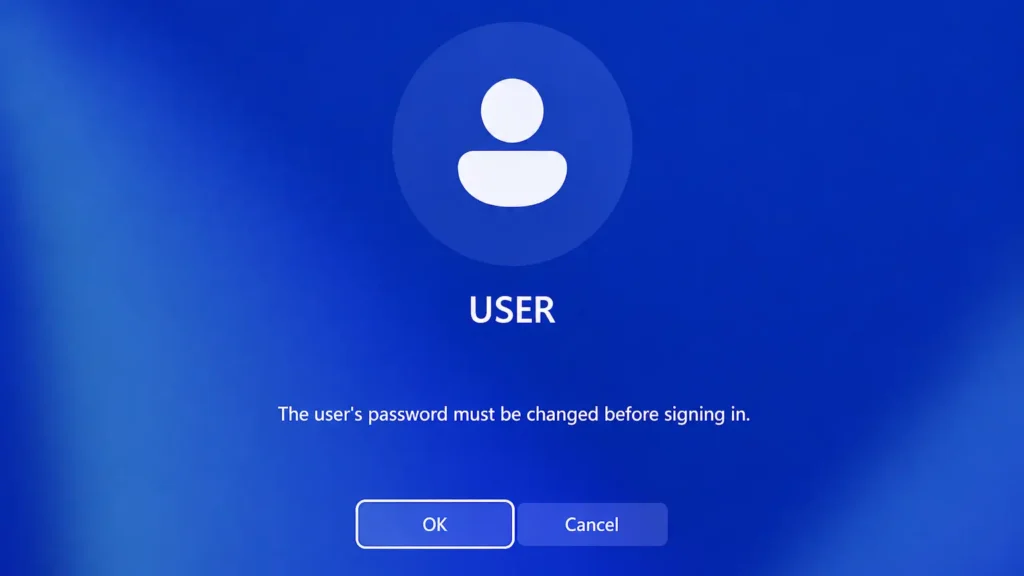 The user’s password must be changed before signing in message in Windows 11