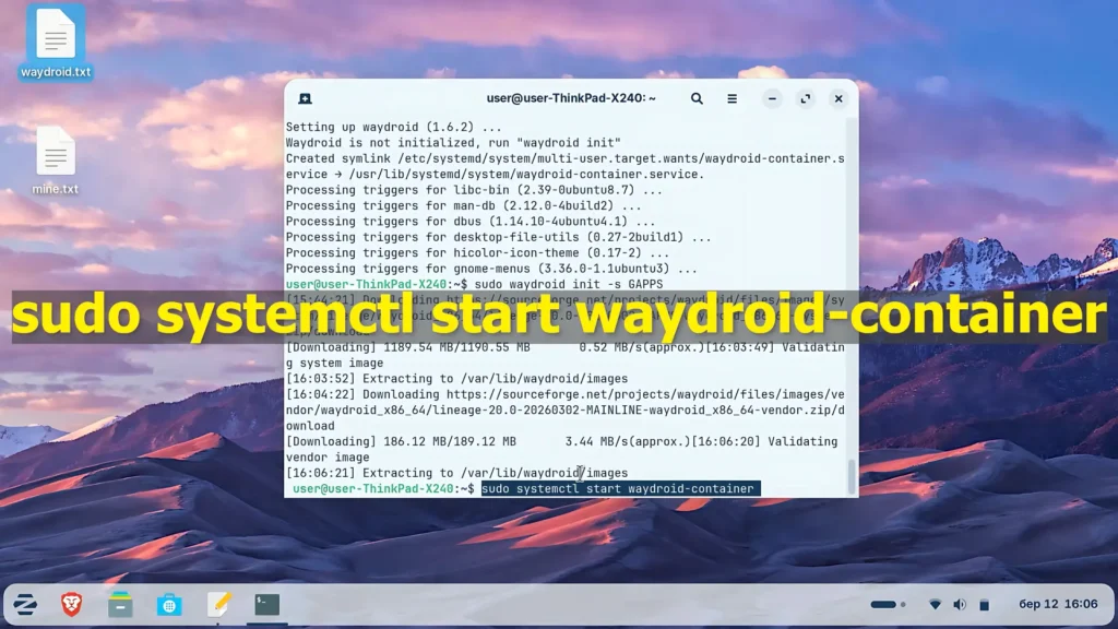 Starting the Waydroid container service in Linux