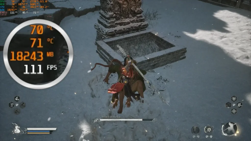 Black Myth Wukong running at 111 FPS on Radeon RX 9070 XT