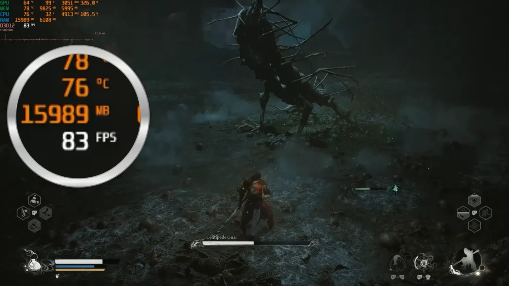 Black Myth Wukong boss fight running at 83 FPS on Radeon RX 9070 XT