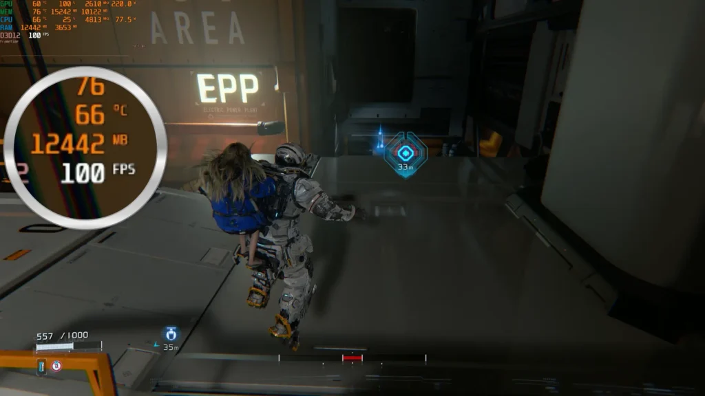 PRAGMATA running at 100 FPS on Radeon RX 9070 XT at 4K