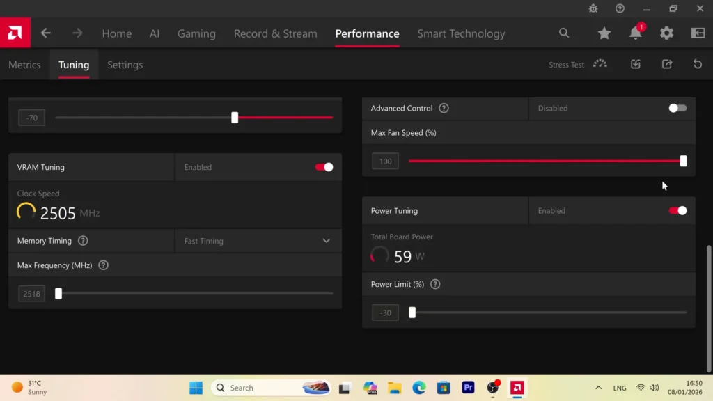 RX 9070 XT minus 30 percent power limit in AMD Adrenalin