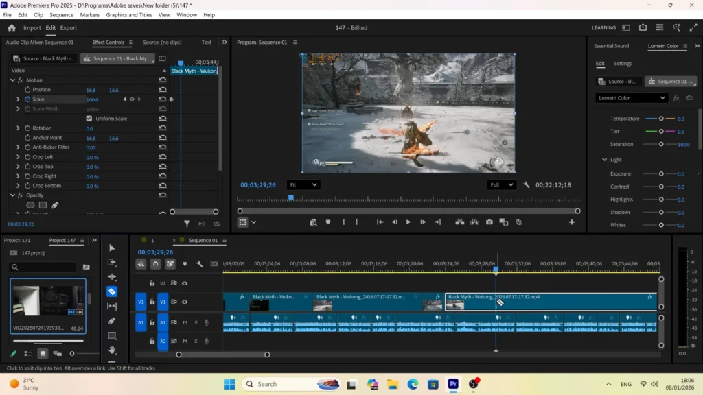 Adobe Premiere Pro 4K editing project running with RX 9070 XT