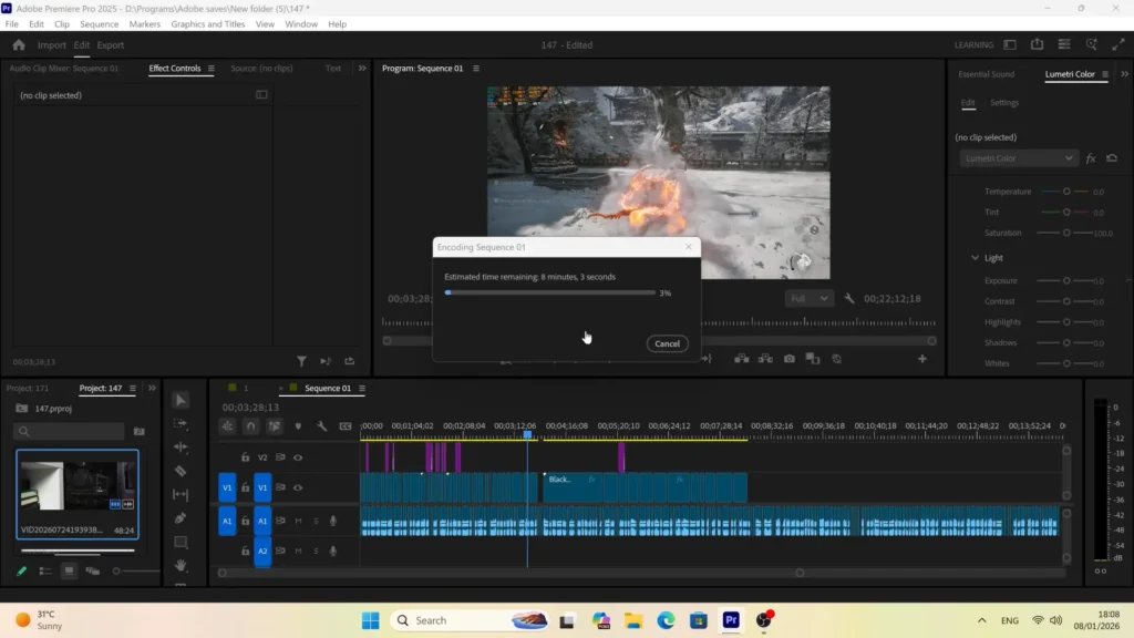 Adobe Premiere Pro video export using RX 9070 XT