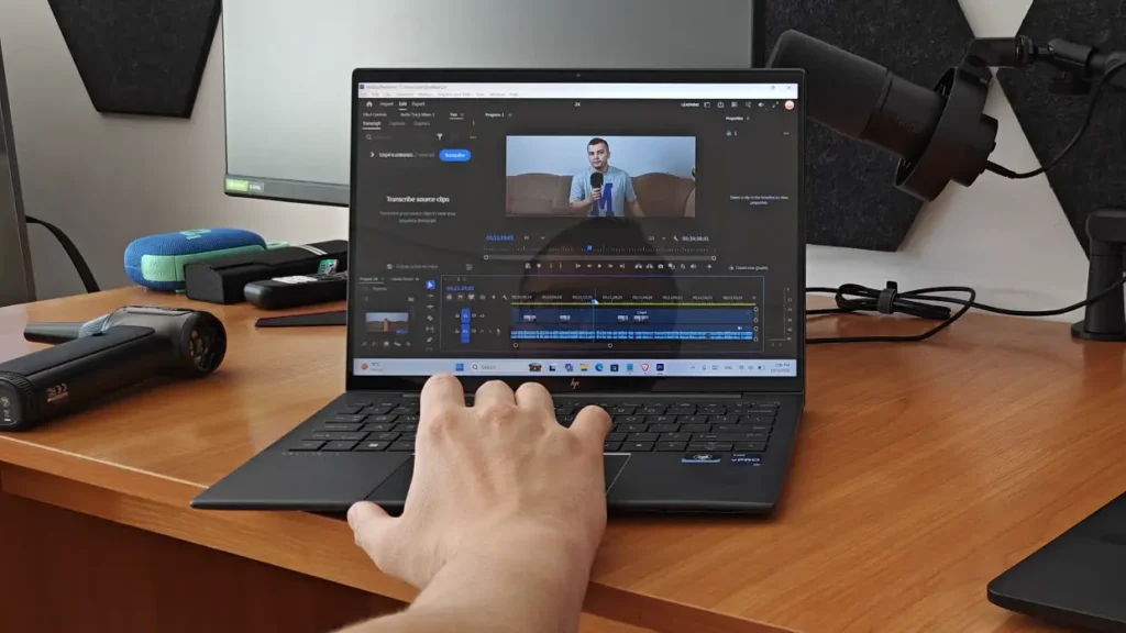 Adobe Premiere Pro running on a Windows laptop for video editing