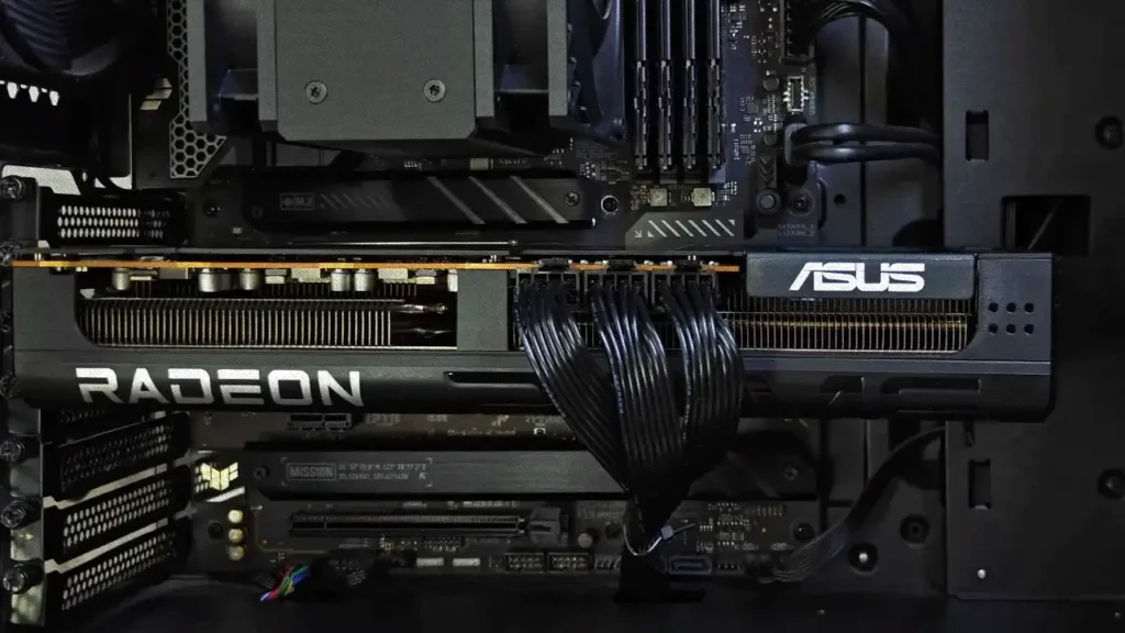 ASUS Prime Radeon RX 9070 XT graphics card installed inside my desktop PC.